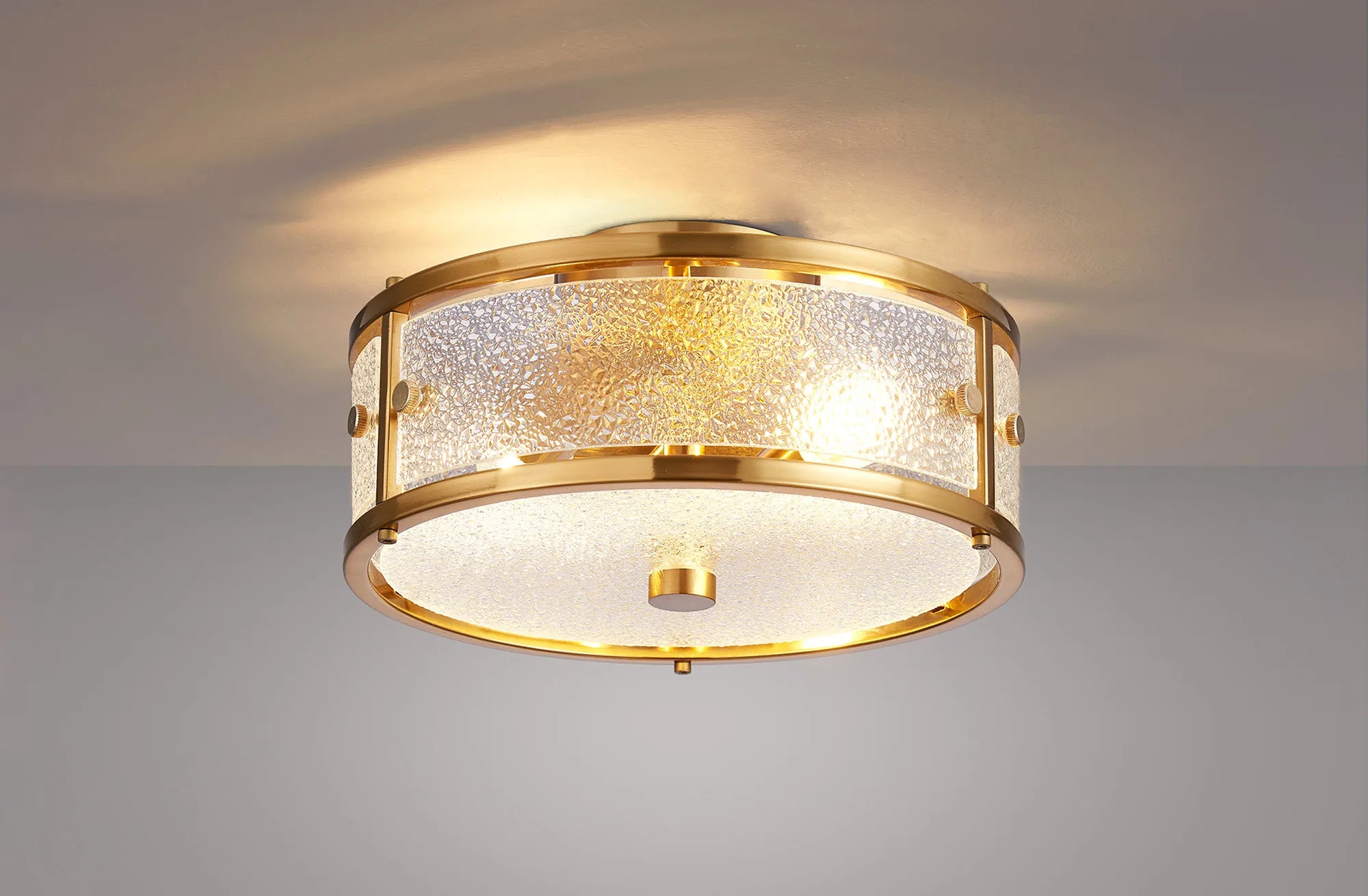 Sherlock 25cm Round Ceiling, 2 Light E14, IP44, Brass with Faux Alabaster Glass