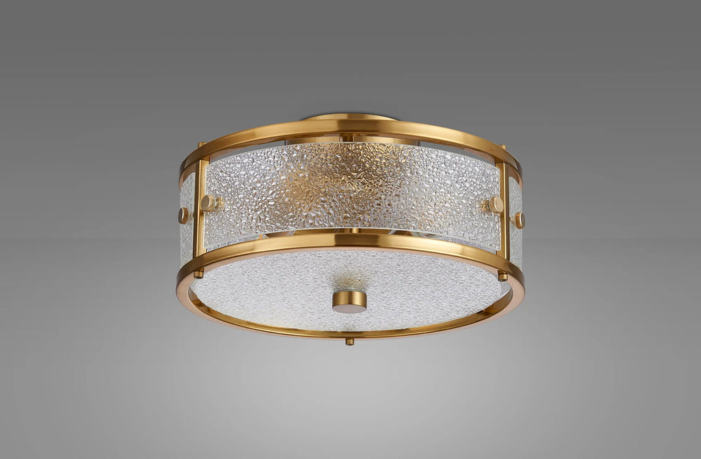Sherlock 25cm Round Ceiling, 2 Light E14, IP44, Brass with Faux Alabaster Glass