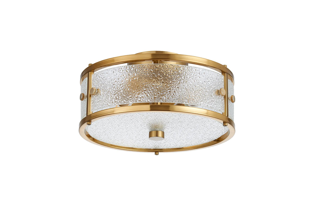 Sherlock 25cm Round Ceiling, 2 Light E14, IP44, Brass with Faux Alabaster Glass