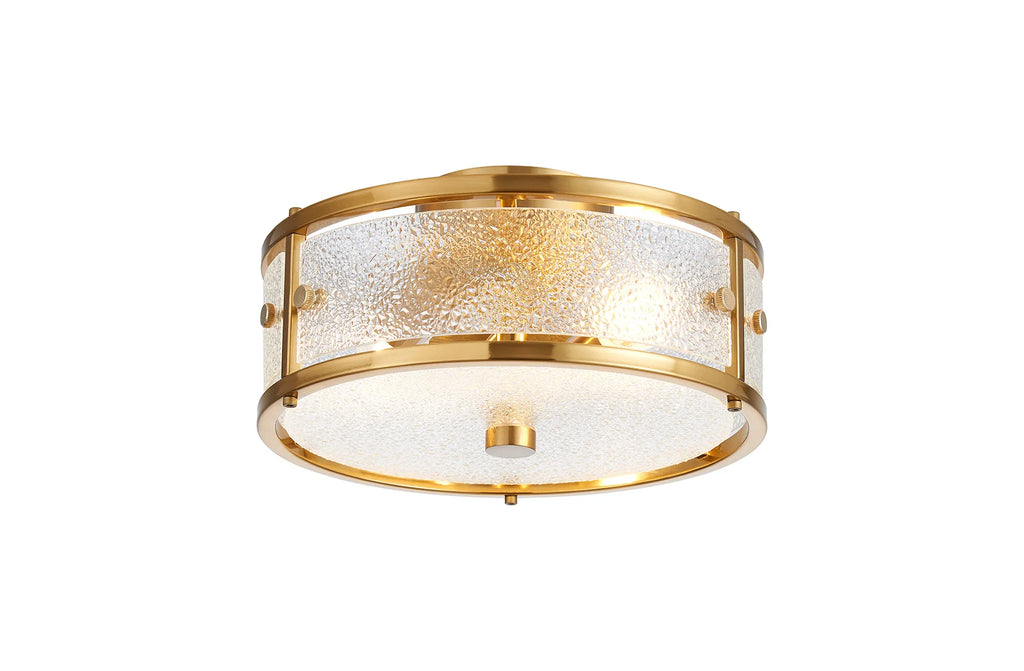 Sherlock 25cm Round Ceiling, 2 Light E14, IP44, Brass with Faux Alabaster Glass