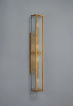Sherlock 75cm Rectangular Wall Light, 4 Light E14, IP44, Antique Brass with Faux Alabaster Glass