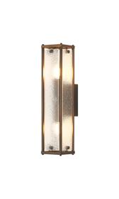 Sherlock 40cm Rectangular Wall Light, 2 Light E14, IP44, Painted Bronze with Faux Alabaster Glass