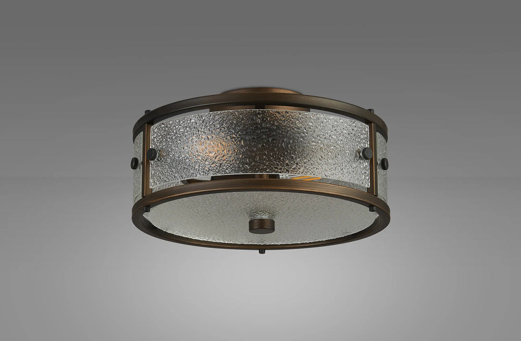 Sherlock 25cm Round Ceiling, 2 Light E14,, IP44, Painted Bronze with Faux Alabaster Glass