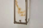 Sherlock 40cm Rectangular Wall Light, 2 Light E14, IP44, Satin Nickel with Faux Alabaster Glass