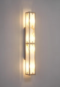 Sherlock 75cm Rectangular Wall Light, 4 Light E14, IP44, Satin Nickel with Faux Alabaster Glass