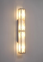 Sherlock 75cm Rectangular Wall Light, 4 Light E14, IP44, Satin Nickel with Faux Alabaster Glass
