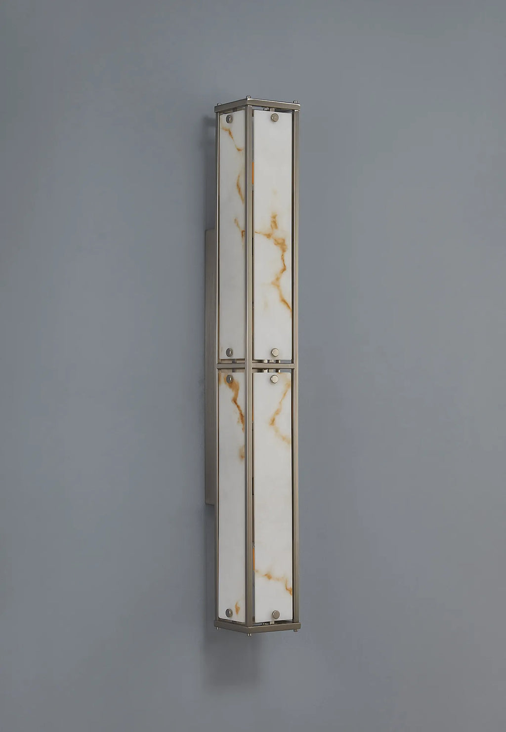 Sherlock 75cm Rectangular Wall Light, 4 Light E14, IP44, Satin Nickel with Faux Alabaster Glass
