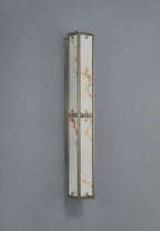Sherlock 75cm Rectangular Wall Light, 4 Light E14, IP44, Satin Nickel with Faux Alabaster Glass