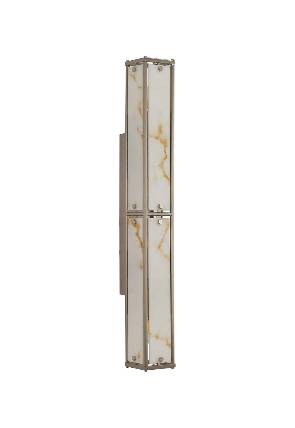 Sherlock 75cm Rectangular Wall Light, 4 Light E14, IP44, Satin Nickel with Faux Alabaster Glass