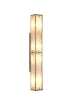 Sherlock 75cm Rectangular Wall Light, 4 Light E14, IP44, Satin Nickel with Faux Alabaster Glass