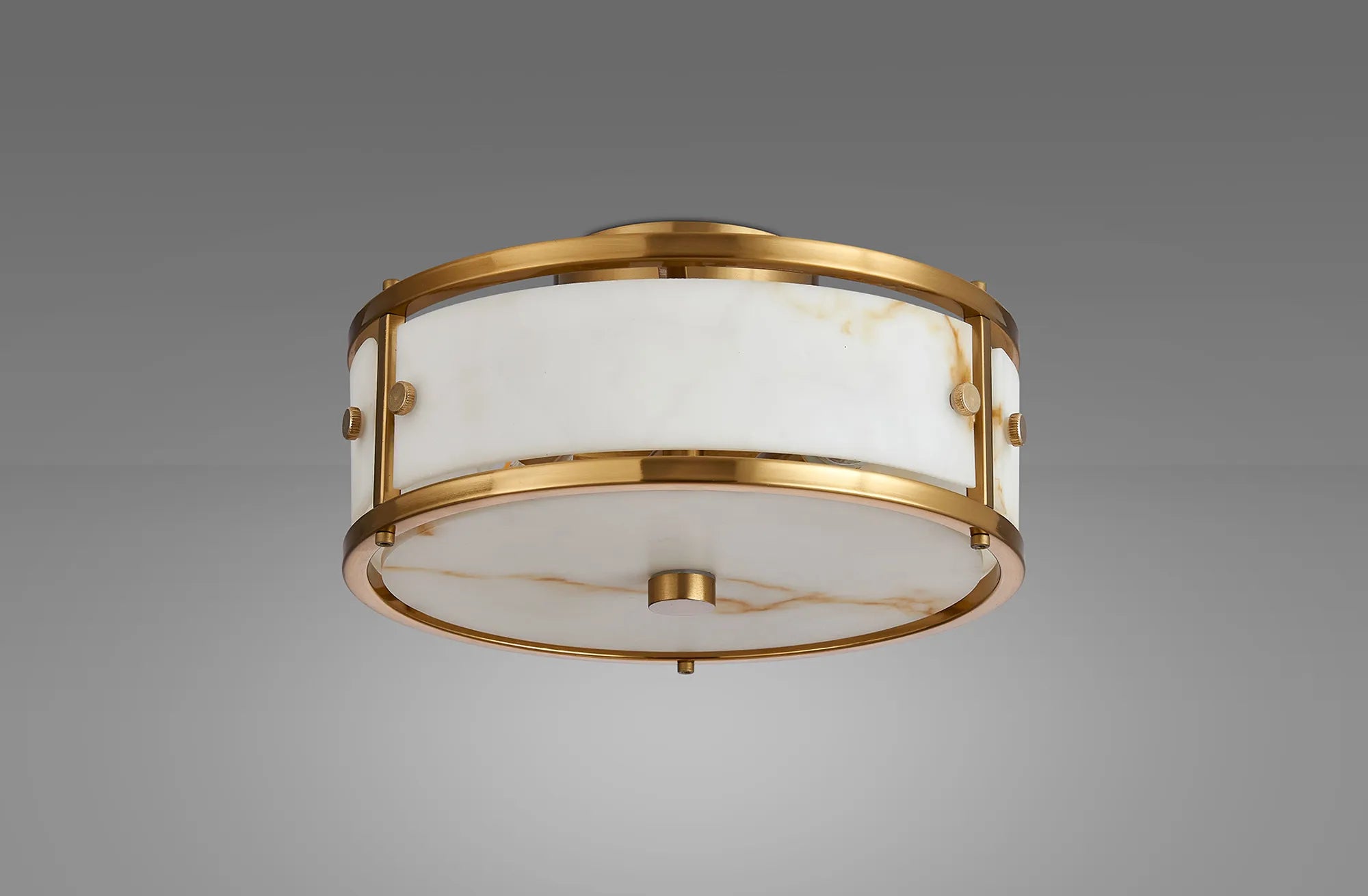 Sherlock 25cm Round Ceiling, 2 Light E14, IP44, Brass with Faux Alabaster Glass
