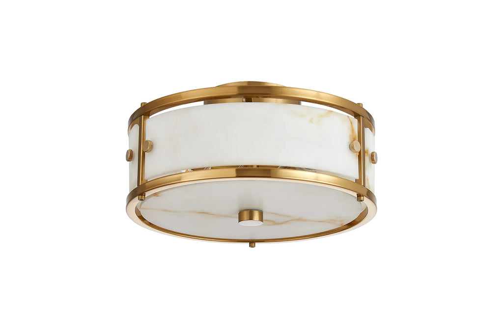 Sherlock 25cm Round Ceiling, 2 Light E14, IP44, Brass with Faux Alabaster Glass