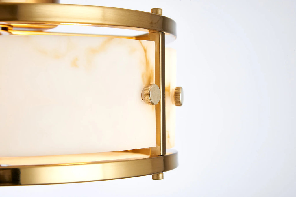 Sherlock 25cm Round Ceiling, 2 Light E14, IP44, Brass with Faux Alabaster Glass