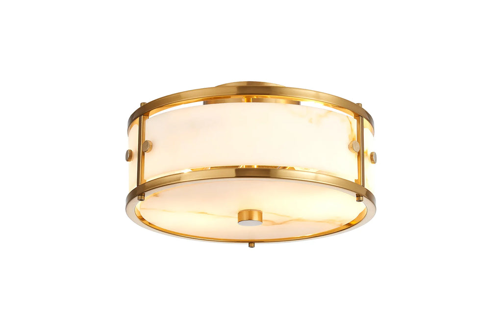 Sherlock 25cm Round Ceiling, 2 Light E14, IP44, Brass with Faux Alabaster Glass
