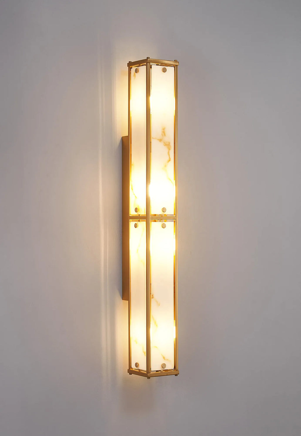 Sherlock 75cm Rectangular Wall Light, 4 Light E14, IP44, Antique Brass with Faux Alabaster Glass