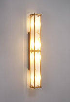 Sherlock 75cm Rectangular Wall Light, 4 Light E14, IP44, Antique Brass with Faux Alabaster Glass