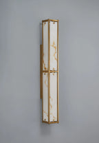 Sherlock 75cm Rectangular Wall Light, 4 Light E14, IP44, Antique Brass with Faux Alabaster Glass