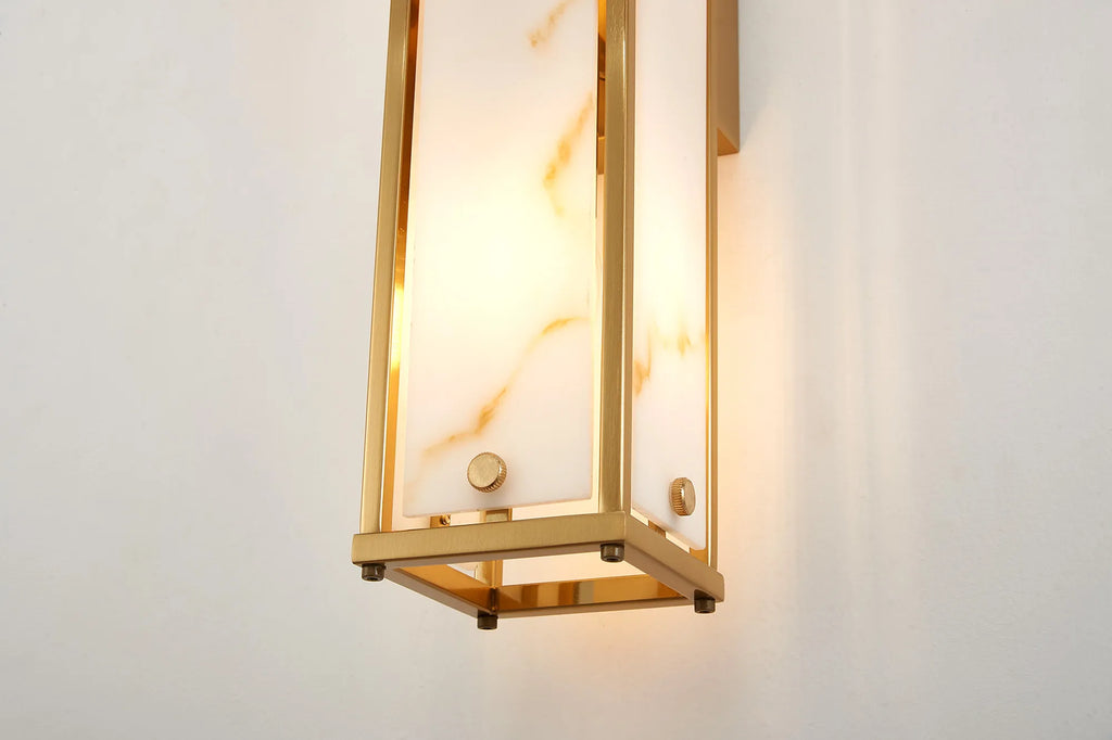 Sherlock 75cm Rectangular Wall Light, 4 Light E14, IP44, Antique Brass with Faux Alabaster Glass