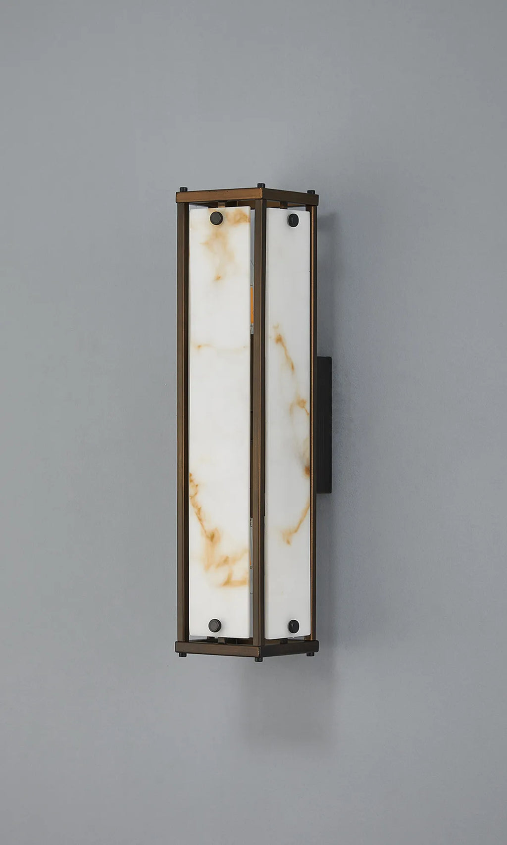 Sherlock 40cm Rectangular Wall Light, 2 Light E14, IP44, Painted Bronze with Faux Alabaster Glass