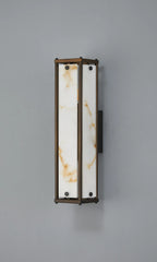Sherlock 40cm Rectangular Wall Light, 2 Light E14, IP44, Painted Bronze with Faux Alabaster Glass