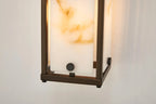 Sherlock 40cm Rectangular Wall Light, 2 Light E14, IP44, Painted Bronze with Faux Alabaster Glass