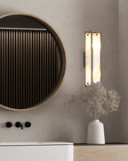 Sherlock 40cm Rectangular Wall Light, 2 Light E14, IP44, Painted Bronze with Faux Alabaster Glass