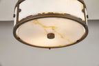 Sherlock 25cm Round Ceiling, 2 Light E14,, IP44, Painted Bronze with Faux Alabaster Glass