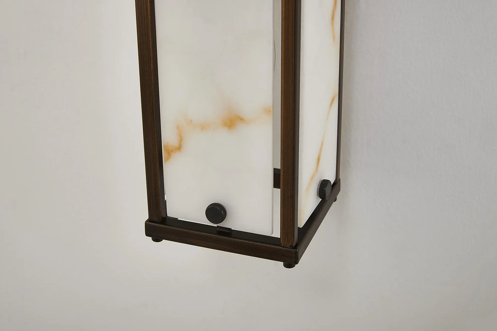 Sherlock 75cm Rectangular Wall Light, 4 Light E14, IP44, Painted Bronze with Faux Alabaster Glass