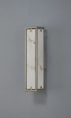 Sherlock 40cm Rectangular Wall Light, 2 Light E14, IP44, Satin Nickel with Faux Alabaster Glass