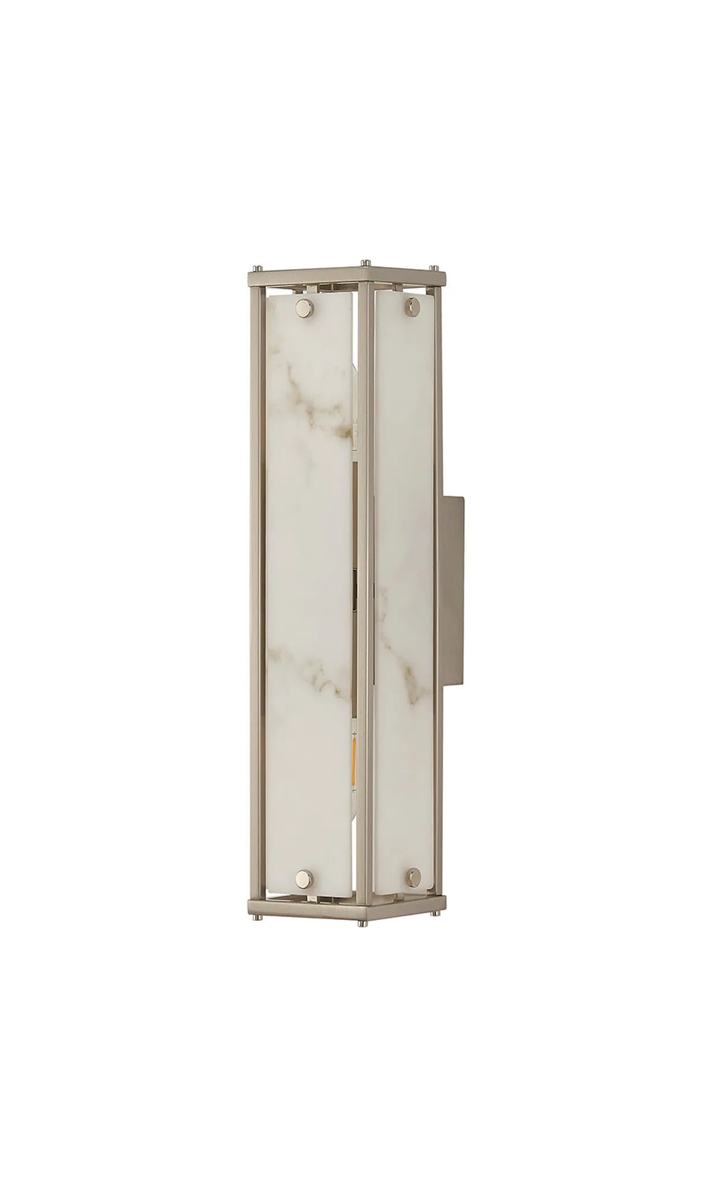 Sherlock 40cm Rectangular Wall Light, 2 Light E14, IP44, Satin Nickel with Faux Alabaster Glass