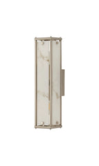 Sherlock 40cm Rectangular Wall Light, 2 Light E14, IP44, Satin Nickel with Faux Alabaster Glass