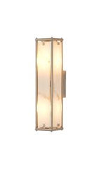 Sherlock 40cm Rectangular Wall Light, 2 Light E14, IP44, Satin Nickel with Faux Alabaster Glass
