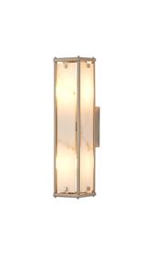 Sherlock 40cm Rectangular Wall Light, 2 Light E14, IP44, Satin Nickel with Faux Alabaster Glass