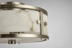 Sherlock 25cm Round Ceiling, 2 Light E14,, IP44, Satin Nickel with Faux Alabaster Glass