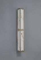 Sherlock 75cm Rectangular Wall Light, 4 Light E14, IP44, Satin Nickel with Faux Alabaster Glass