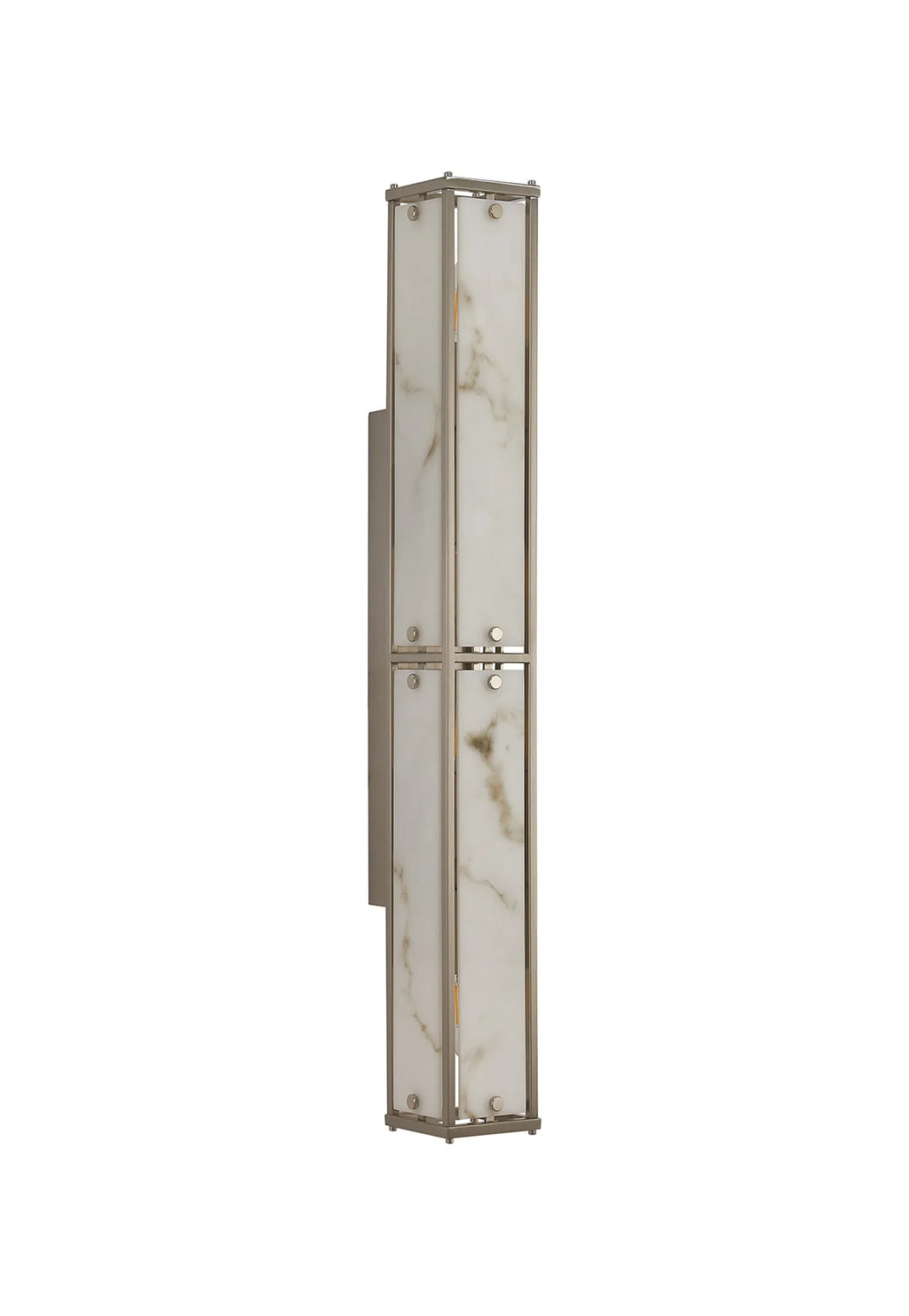 Sherlock 75cm Rectangular Wall Light, 4 Light E14, IP44, Satin Nickel with Faux Alabaster Glass