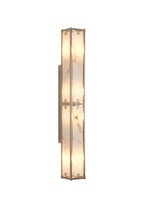 Sherlock 75cm Rectangular Wall Light, 4 Light E14, IP44, Satin Nickel with Faux Alabaster Glass
