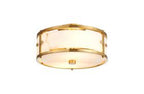 Sherlock 25cm Round Ceiling, 2 Light E14, IP44, Brass with Faux Alabaster Glass