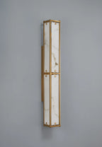 Sherlock 75cm Rectangular Wall Light, 4 Light E14, IP44, Antique Brass with Faux Alabaster Glass