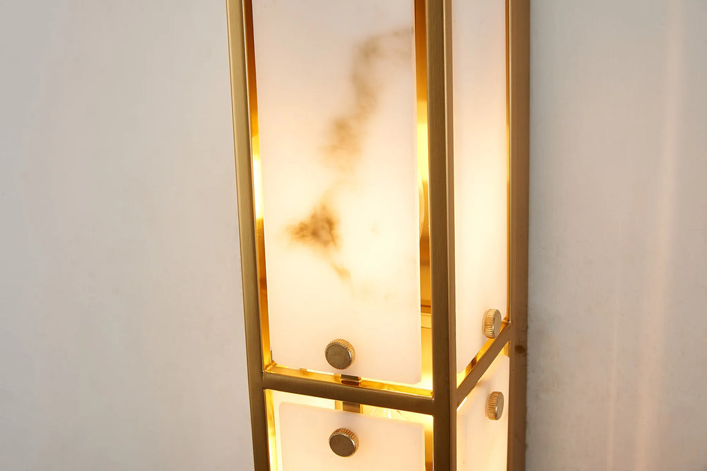 Sherlock 75cm Rectangular Wall Light, 4 Light E14, IP44, Antique Brass with Faux Alabaster Glass