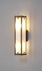 Sherlock 40cm Rectangular Wall Light, 2 Light E14, IP44, Painted Bronze with Faux Alabaster Glass