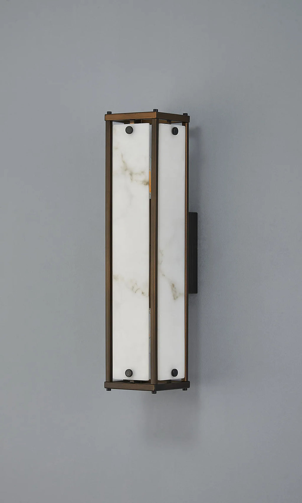 Sherlock 40cm Rectangular Wall Light, 2 Light E14, IP44, Painted Bronze with Faux Alabaster Glass