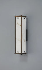 Sherlock 40cm Rectangular Wall Light, 2 Light E14, IP44, Painted Bronze with Faux Alabaster Glass
