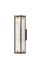 Sherlock 40cm Rectangular Wall Light, 2 Light E14, IP44, Painted Bronze with Faux Alabaster Glass