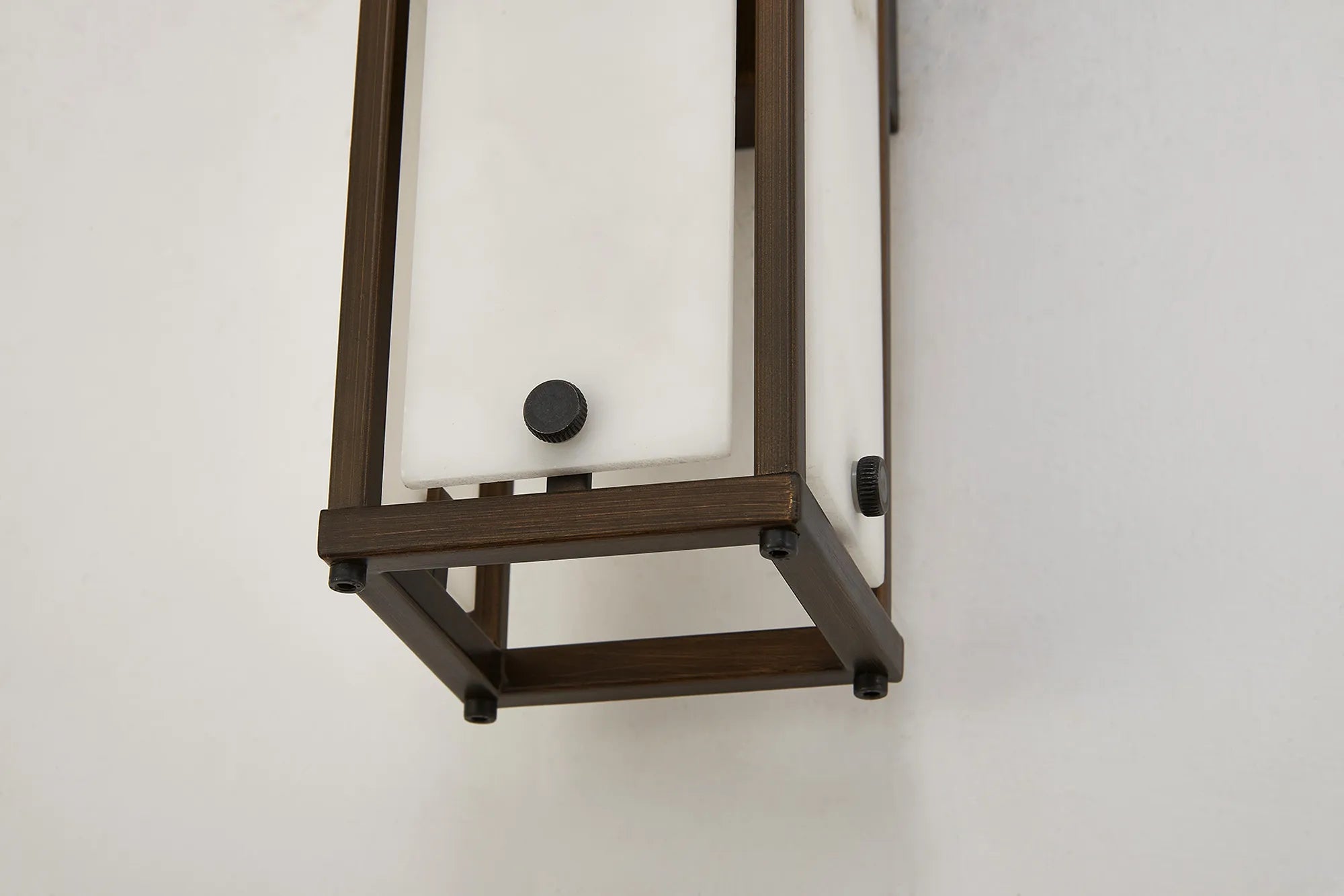 Sherlock 40cm Rectangular Wall Light, 2 Light E14, IP44, Painted Bronze with Faux Alabaster Glass