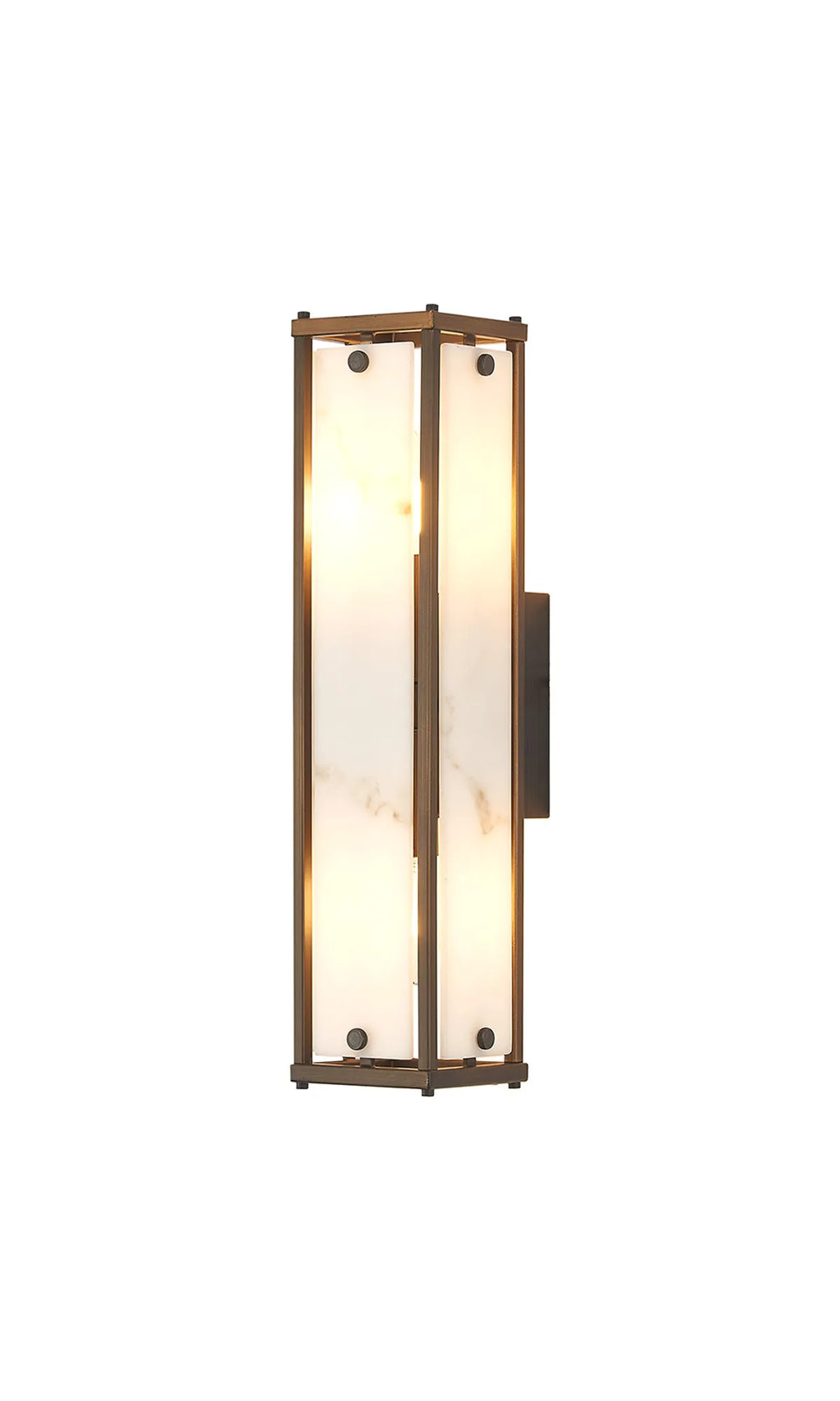 Sherlock 40cm Rectangular Wall Light, 2 Light E14, IP44, Painted Bronze with Faux Alabaster Glass