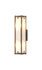Sherlock 40cm Rectangular Wall Light, 2 Light E14, IP44, Painted Bronze with Faux Alabaster Glass