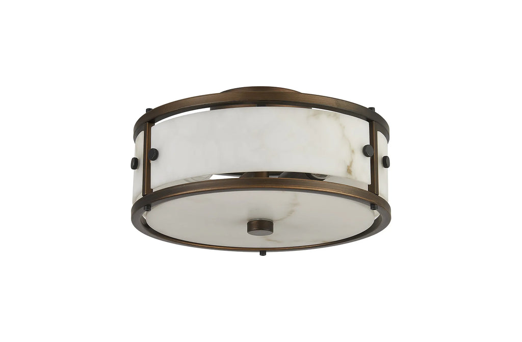 Sherlock 25cm Round Ceiling, 2 Light E14,, IP44, Painted Bronze with Faux Alabaster Glass
