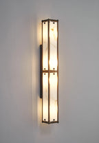 Sherlock 75cm Rectangular Wall Light, 4 Light E14, IP44, Painted Bronze with Faux Alabaster Glass