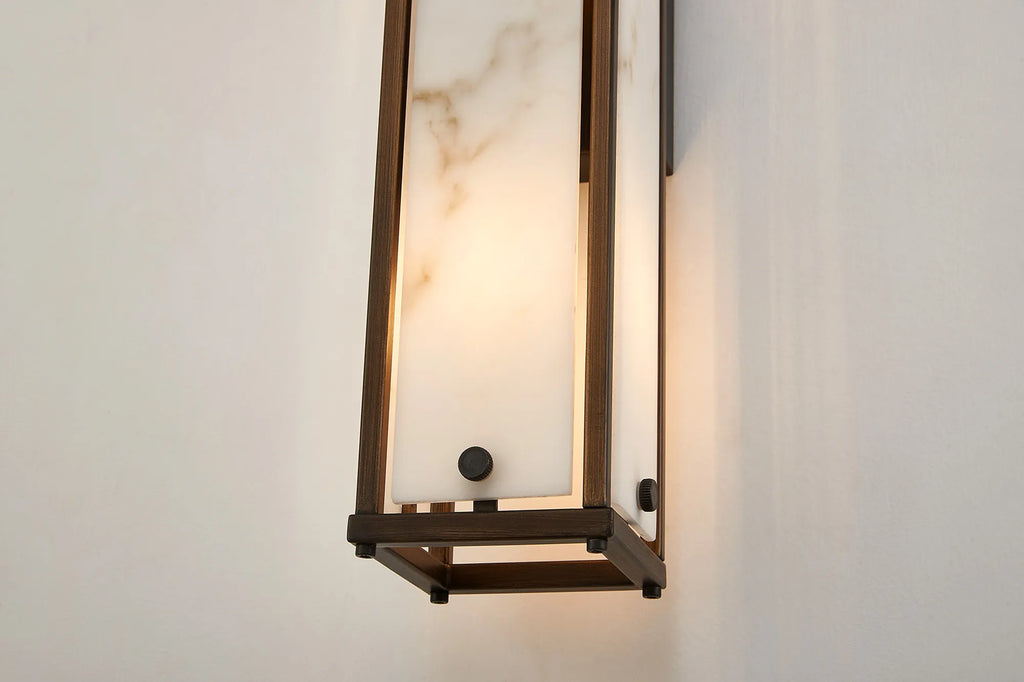 Sherlock 75cm Rectangular Wall Light, 4 Light E14, IP44, Painted Bronze with Faux Alabaster Glass